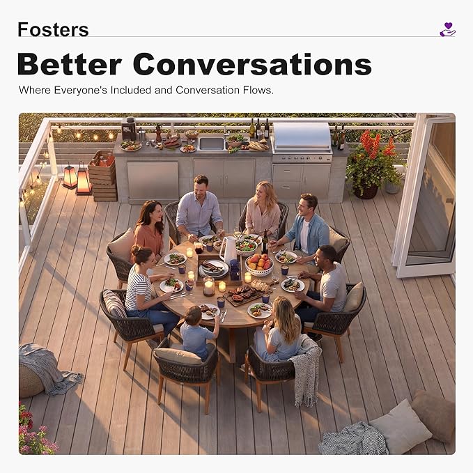 PURPLE LEAF 9 Pieces Large Round Outdoor Dining Set Patio Furniture Set Aluminum Rattan Wicker Patio Dining Table and Chairs Set for Lawn Porch Deck Brown