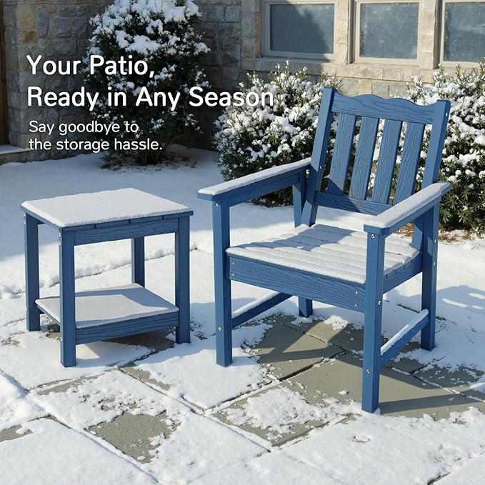 Stoog Outdoor Bench & Chairs Set, All-Weather Patio Furniture Set, Include 2 Patio Chairs and 1 Patio Bench, for Porch, Backyard, Lawn, and Garden, Blue