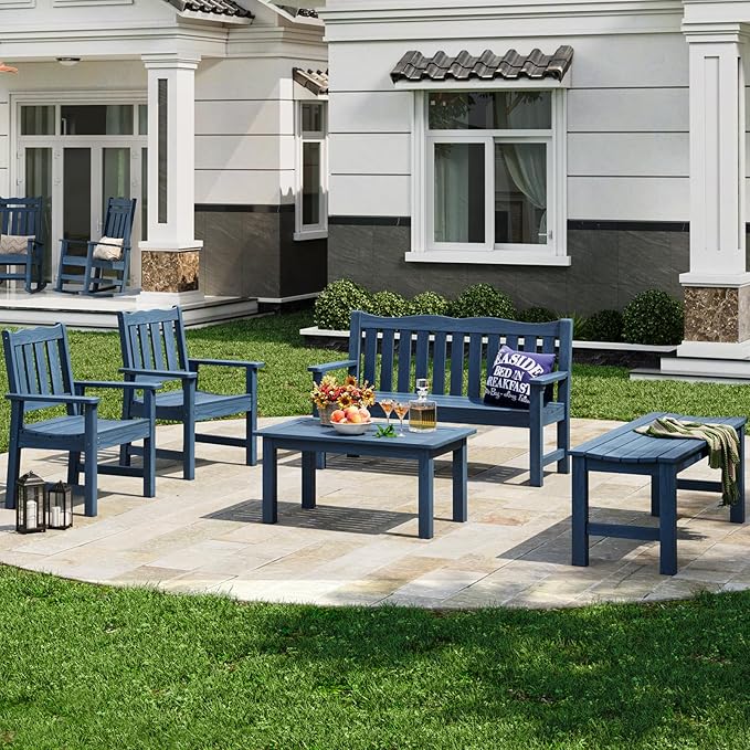 Stoog Outdoor Coffee Table, All-weahter Patio Side Table for Outside, Backyard, Porch, Garden, Balcony & Living Room, Blue