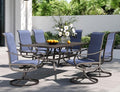 PHI VILLA 7 Piece Outdoor Patio Dining Set, Large Metal Table (1.57'' Umbrella Hole) and 6 Swivel Dining Chairs with Textilene Mesh Fabric, All Weather Patio Furniture Set for Deck Lawn Garden (Blue)