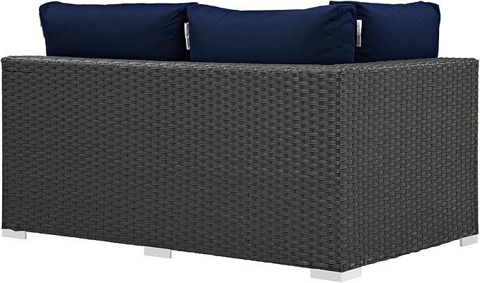 Modway EEI-1858-CHC-NAV Sojourn Wicker Rattan Outdoor Patio Coffee Table, Left-Arm Loveseat, Canvas Navy