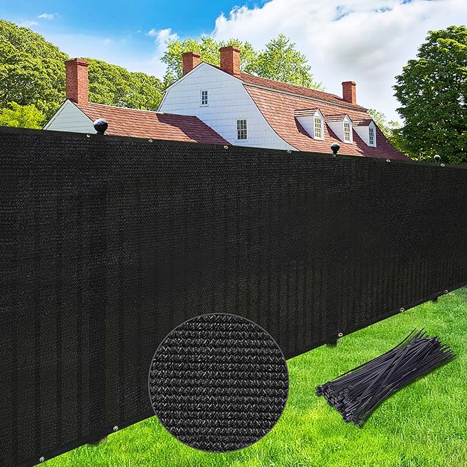 UPGRADE Privacy Screen 5' x 25' Fence Commercial Shade Cover with Brass Grommets Heavy Duty Perfect for Outdoor Back Yard, Black, Customizable