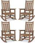 KINGYES Oversized Outdoor Rocking Chair Set of 4, All-Weather Patio Rocking Chairs for Porch, HDPE Outdoor Patio Rockers with High Back & Wide Seat for Garden, Lawn, Brown