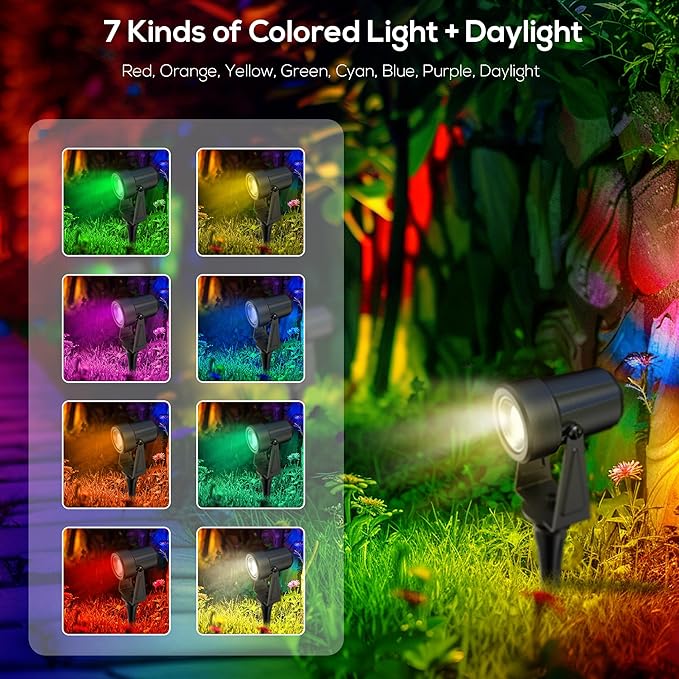 Banord RGBW Color Changing Outdoor Landscape Lighting, 8 Pack Low Voltage LED Outdoor Spotlight with Remote, IP65 Waterproof for Yard, Garden, Lawn