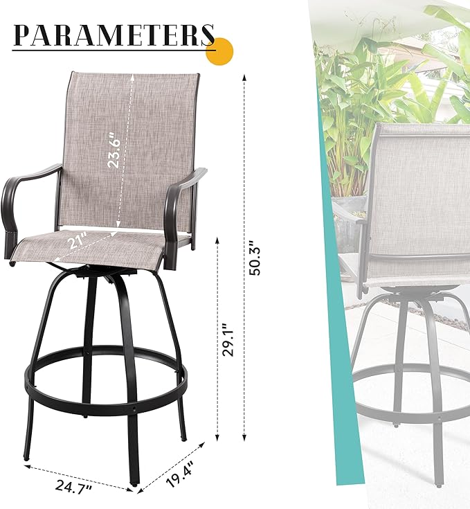 Vongrasig 6 Piece Patio Swivel Bar Chairs, All Weather Metal Textile High Swivel Bar Stools Chairs, Outdoor High Top Bistro Set for Backyard, Lawn Garden, Balcony, Taupe