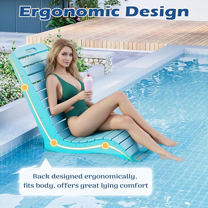 MELLCOM HDPE Pool Lounge Chair, in Pool Lounge Chair up to 10-Inches of Water, Chaise Lounge Chair with Wheels, S Shape Patio Lounge Chair for Pool, Deck, Garden, Beach, Blue