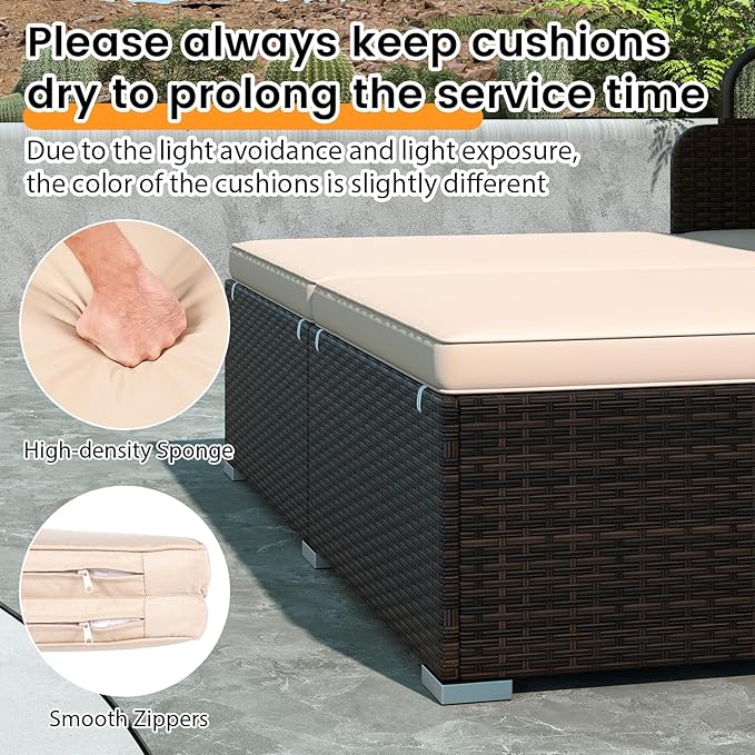RELAX4LIFE Patio Outdoor Daybed with Canopy, Wicker Rattan Sunbed w/Cushions, 4 Pillows & 2 Retractable Side Trays, 2-Person Lounge Bed Conversation for Poolside Porch Garden (Mix Brown-Beige)