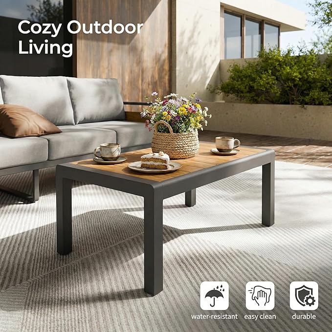 ZANDOR Aluminum Outdoor Patio Furniture Set, 4-Piece Metal Modern Outside Sectional Conversation Lawn Furniture with Coffee Table & Washable Thick Cushions,Seating Sofa for Garden/Backyard/Porch Grey