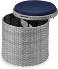 Best Choice Products Round Wicker Ottoman, Multipurpose Outdoor Furniture for Patio, Backyard, Additional Seating, Footrest, Side Table w/Storage, Removable Cushions – Gray/Navy