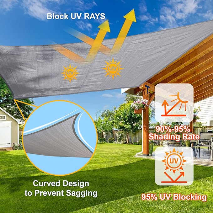 SUNLAX Sun Shade Sail 8' x 10' x 12.8' Silver Rectangle Canopy Sail Shade Cover UV Block Permeable Sunshade Outdoor for Patio Backyard Deck Pergola (We Make Custom Size)