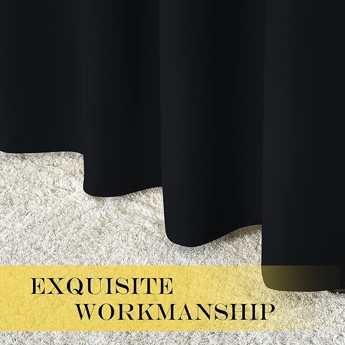 NICETOWN Blackout Black Curtain & Drape 90 inches Long - Grommet Thermal Insulated Blackout Drape Light Blinds Room Darkening Window Treatment for Bedroom (1 Panel, W52 x L90, Black)