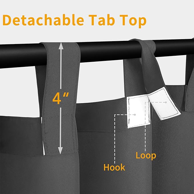 Easy-Going Outdoor Patio Curtains Detachable Tab Top Windproof Weatherproof Curtain for Cabana, Porch, Pergola and Gazebo, Tab Bottom Drape, 2 Panels, 54W x 84L inch, Gray