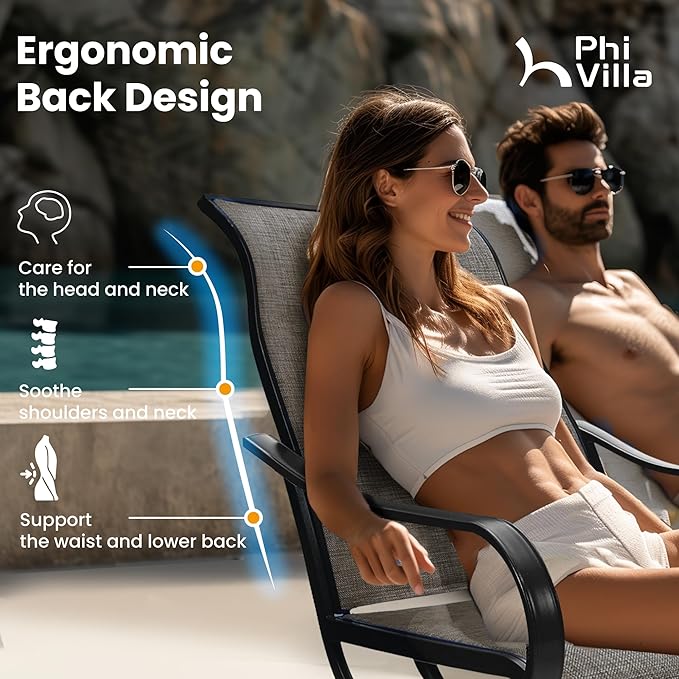 PHI VILLA 8 PCS Patio Dining Set with 13ft Large Patio Umbrella(Haze Blue), 6 Outdoor Swivel Chairs & 1 Rectangle Metal Table for 6 Person, Patio Dining Fruniture Set for Deck Garden(No Umbrella Base)