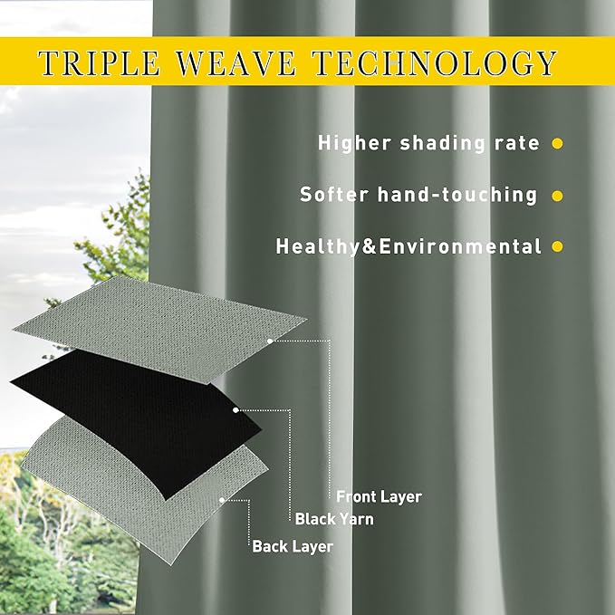 NICETOWN 2 Panels Weighted Outdoor Curtains for Patio Waterproof, Thermal Insulated Grommet & Back Tab on Top & Bottom Windproof Sun Blocking Drapes for Gazebo with Fixed Rope, Sage Green, W66 x L84