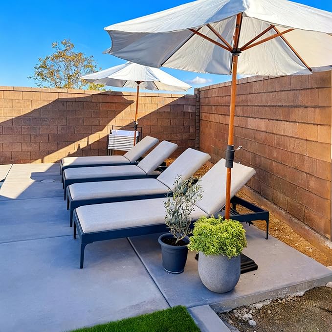 PURPLE LEAF Outdoor Chaise Lounge Set of 4 Aluminum Adjustable Patio Lounger Chairs with Cushions Reclining Beach Daybed for Poolside Balcony Deck Backyard, Dark Grey