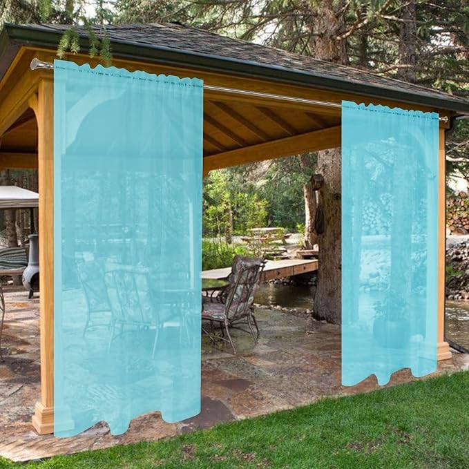 SpaceDresser Waterproof Outdoor Sheer Curtains for Patio - 2 Panels Rod Pocket Indoor Voile Sheer Curtain for Living Room,52W x 108L inch, Aqua