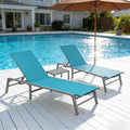 Kozyard 3-Pieces Patio Lounge Set with 2 Foldable Adjustable Lounge Chairs and Side Table, Aluminum Frame, Breathable Textilene Fabric, Assemble-Free, Reclining to Flat for Pool, Beach (Aqua)