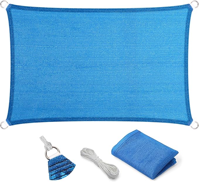 Eden's Decor Straight Flat-Edged Sun Shade Sail Rectangular 5' x 6' Blue UV-Blocking Outdoor Canopy Fabric Cloth Awning for Pergola Patio Garden Backyard Custom Size