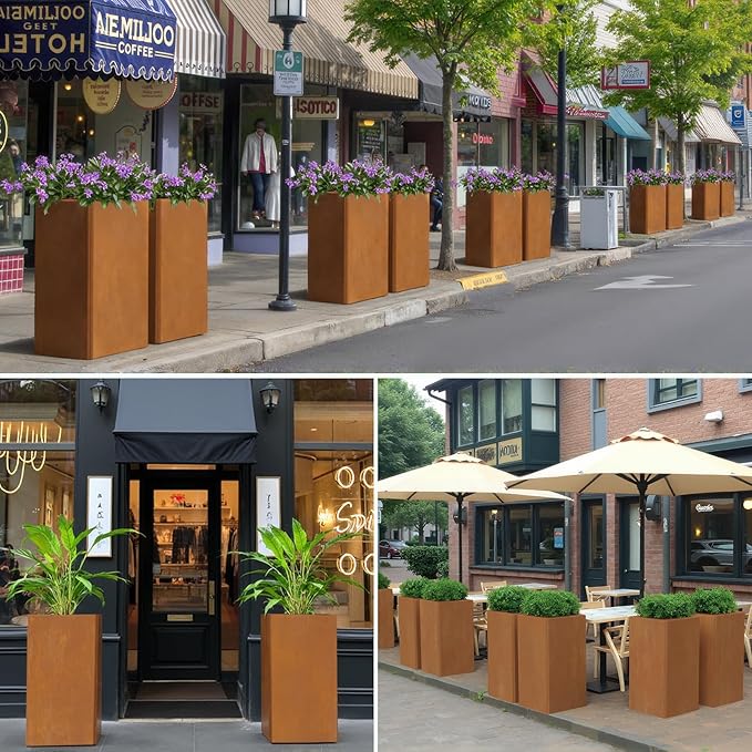 28 Inch Co rten Steel Planter-Modern Square Metal Outdoor Planters for Front Porch, Patio & Garden -Large Tall Planters (14" L X 14" L X 28" H)