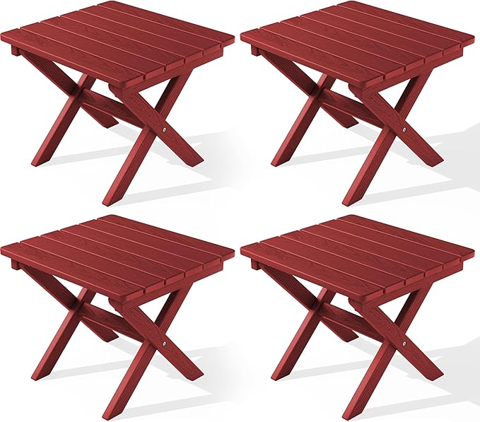 SERWALL Folding Outdoor Side Table Set of 4, Small Adirondack Side Table, Red