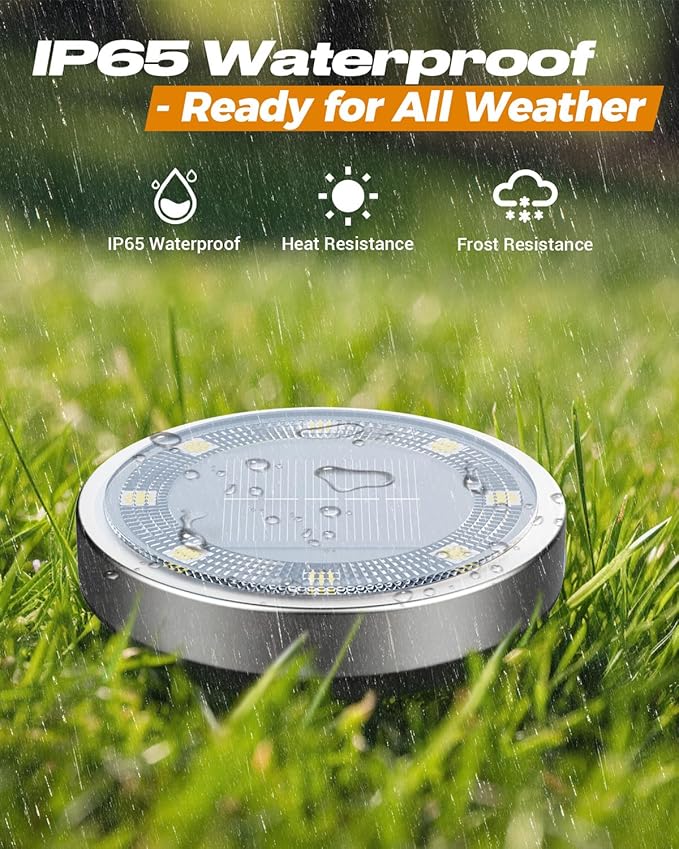 btfarm 12 Pack Solar Lights Outdoor, 8 LED Solar Ground Lights IP65 Waterproof Flat Solar Disc Light, Pathway Lights for Garden Lawn Patio Yard Path Landscape, Cool White