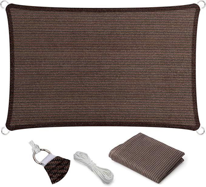 Eden's Decor Straight Flat-Edged Sun Shade Sail Rectangular 14' x 18' Brown UV-Blocking Outdoor Canopy Fabric Cloth Awning for Pergola Patio Garden Backyard Custom Size