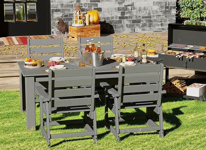 GREENVINES 5-Piece Patio-Dining-Set | HDPE Plastic | Outdoor Table and Chairs Sets for 4 | Patio Furniture | All Weather | Umbrella Hole | for Backyard Poolside Garden | Grey