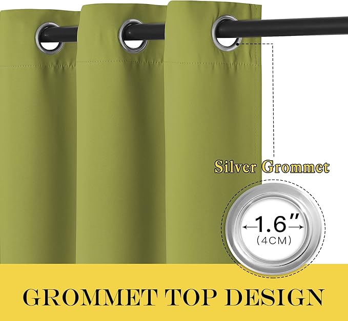 NICETOWN Fresh Green Blackout Curtains 84 inch Length, Grommet Top Room Darkening Drapes for Bedroom Living Room, Light Blocking Window Covering for Privacy (W66 x L84 Inch, 1 Panel)