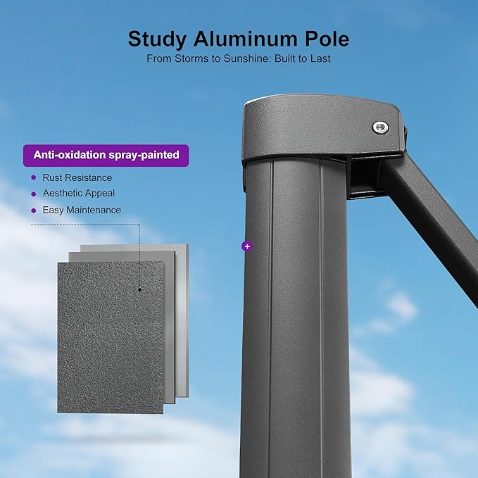 PURPLE LEAF 10' X 13' Rectangle Cantilever Umbrella with Base Outdoor Large Aluminum Patio Umbrella with 3-Year Fade Resistance Recycled Fabric and 360-degree Rotation for Deck Pool Garden, Ash Mocha