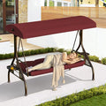3-in-1 Convertible Outdoor Swing for Adults, Outdoor Porch Swing with Stand 800lb Bearing Capacity, 3-Seat Outdoor Swing with Canopy Adjustable, Thickened Cushions (Round, Wine Red)