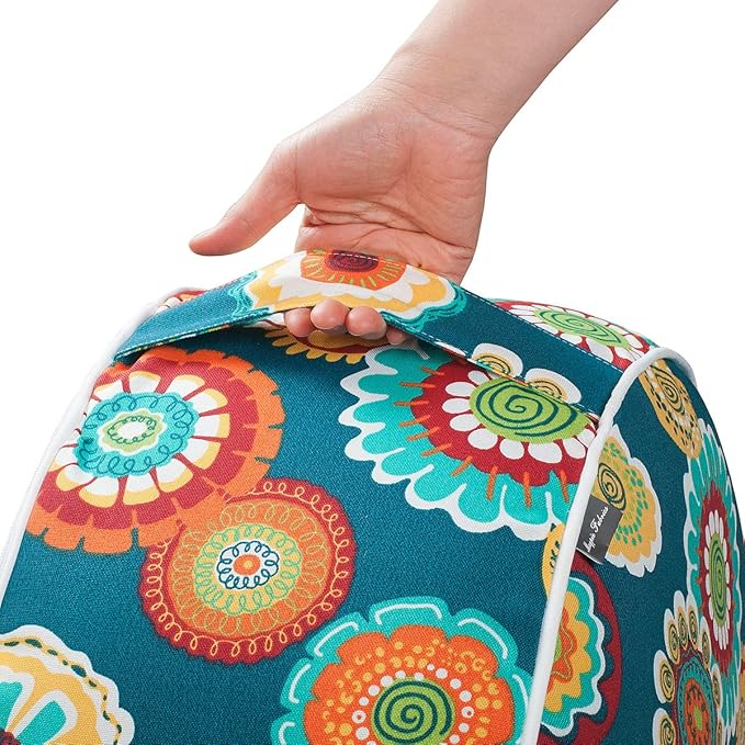 Magpie Fabrics Indoor/Outdoor Inflatable Stool Ottoman Pouf, Water Repellent Round Footrest Footstool with Foot Pump D20 xH9, Portable for Patio Garden Camping or Home, Floral Green