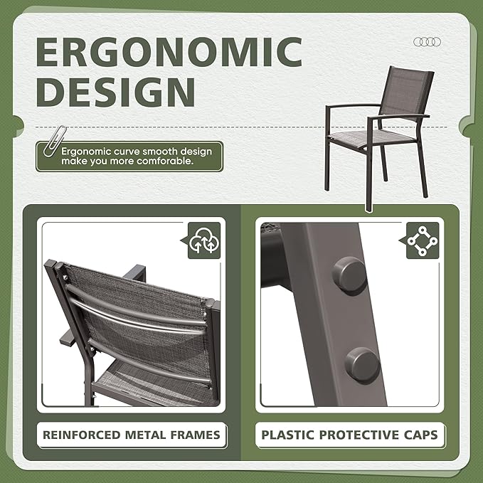 Flamaker Patio Chairs Textilene Outdoor Chairs Set of 6 Stackable Dining Chair for Backyard, Deck, Poolside (Grey)