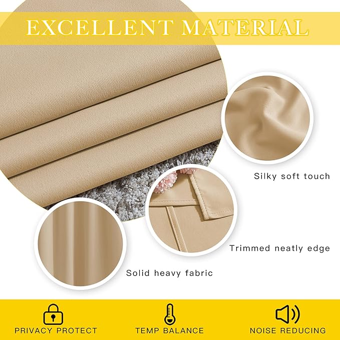 NICETOWN Blackout Living Room Curtain 118 inch Length, Grommet Thermal Curtain Sound Blocking Room Divider for Sliding Glass Door, Biscotti Beige, W80 x L118, 1 Panel