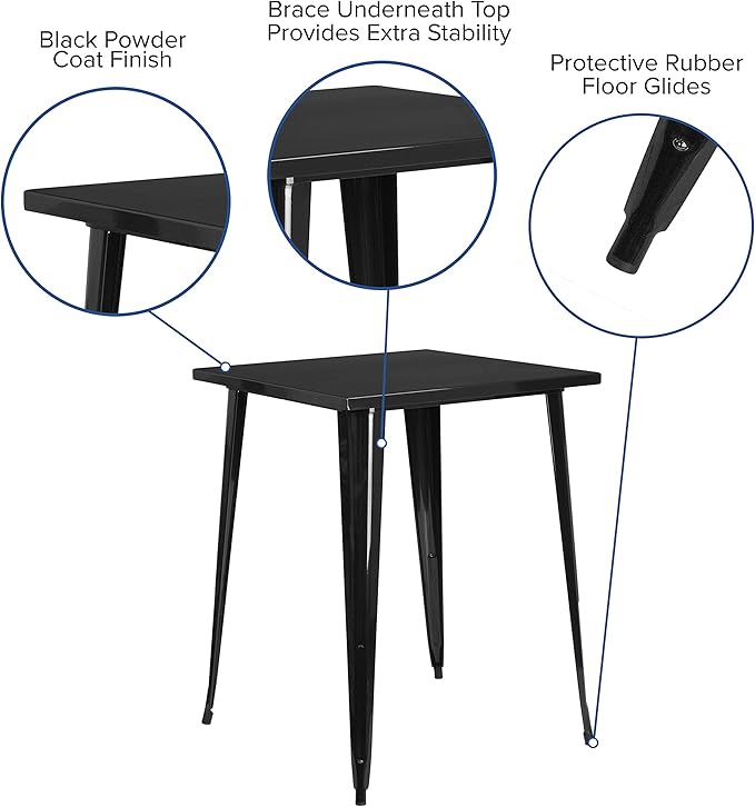 EMMA + OLIVER Commercial Grade 31.5" Square Black Metal Indoor-Outdoor Bar Height Table