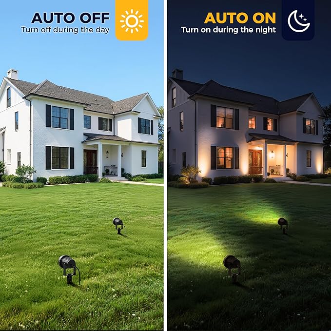 L LOHAS LED Outdoor Landscape Lighting, Auto On/Off 3000K Low Voltage Landscape Lighting, IP66 Waterproof Spot Lights for Yard, Outside, Garden, House, Pathway, Plant, Holiday Decor (10 Pack)