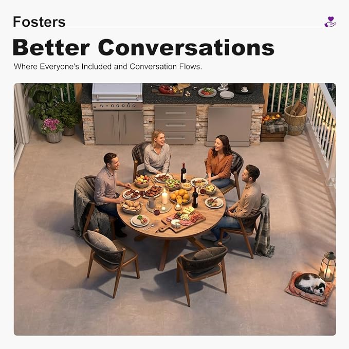 PURPLE LEAF 7 Pieces Round Outdoor Dining Set Patio Furniture Set Aluminum Rattan Wicker Outdoor Dining Table and Chairs for Lawn Garden Backyard Brown
