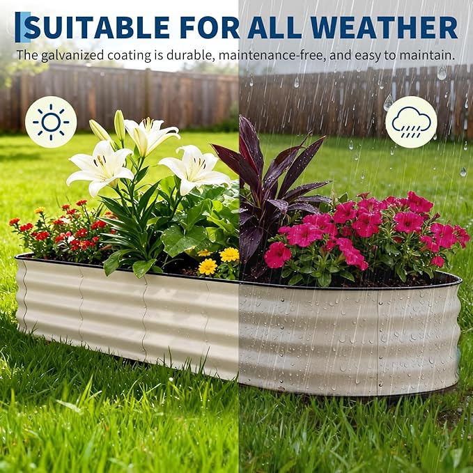 Garvee 2 Pack Galvanized Raised Garden Beds - 8x2x1.5ft Planter Box for Vegetables, Flowers, Rust-Resistant Garden Box, Easy Assembly Raised Beds, Durable Planters for Outdoor Plants, Beige