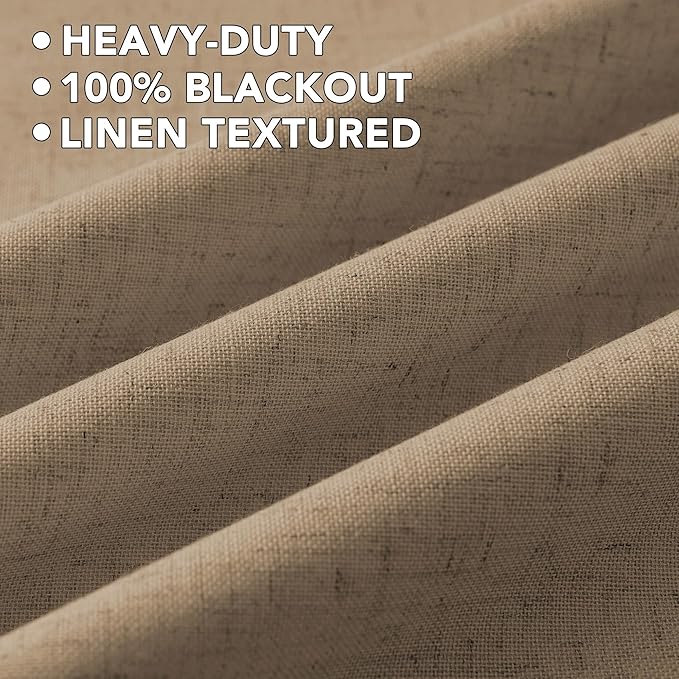 H.VERSAILTEX Linen Curtains 100% Blackout Curtains for Bedroom 102 inch Long Full Light Blocking Nature Linen Blended Window Curtains for Living Room Nickel Grommet (2 Panels, Heathered Macchiato)