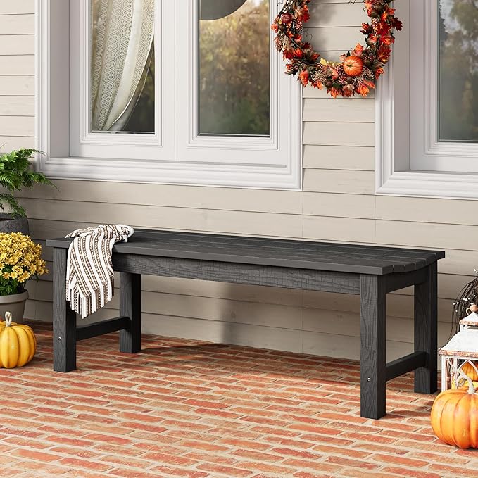 Outdoor Bench Set of 2, 2-Person Patio Backless Benches, HIPS Weatherproof Garden Bench That Never Rot and Fade, Suit for Backyard, Church, Patio, Deck and Entryway (Black)