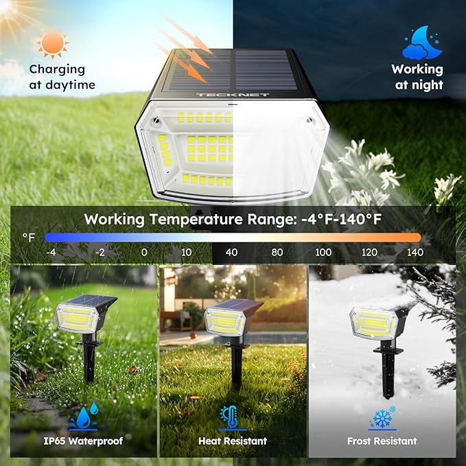 TECKNET Spot Lights Outdoor with 59 LED, 6 Pack Solar Lights Outdoor Waterproof IP65, Auto On/Off Solar Spot Lights, 3 Lighting Modes Solar Powered Garden, 2-in-1 Solars Landscape Light (Cool White)
