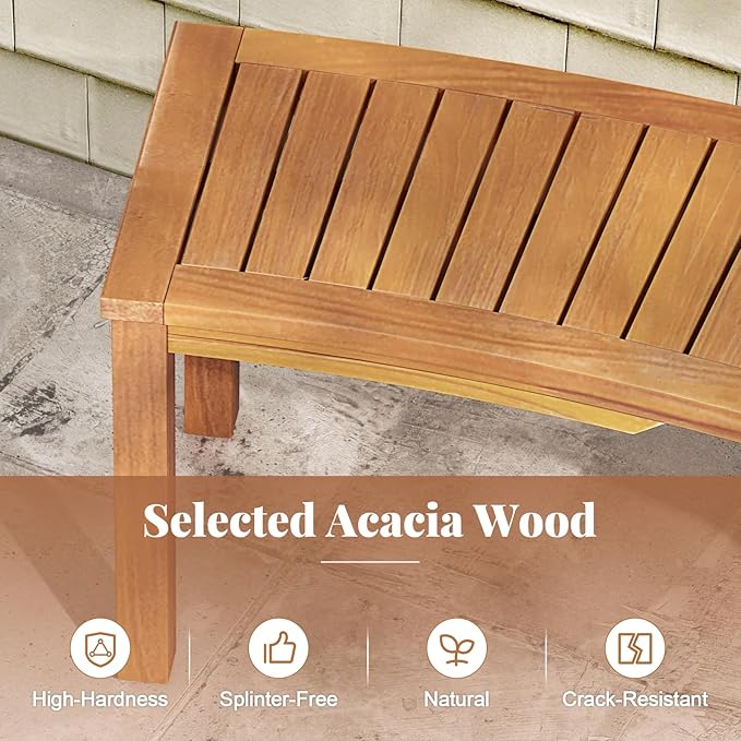 Tangkula Outdoor Curved Bench, Acacia Wood Fire Pit Bench w/Slatted Seat, Patio Backless 2-Person Seating for Porch, Yard, Garden, 800 LBS Max Load, Oil Painted (1, 58")