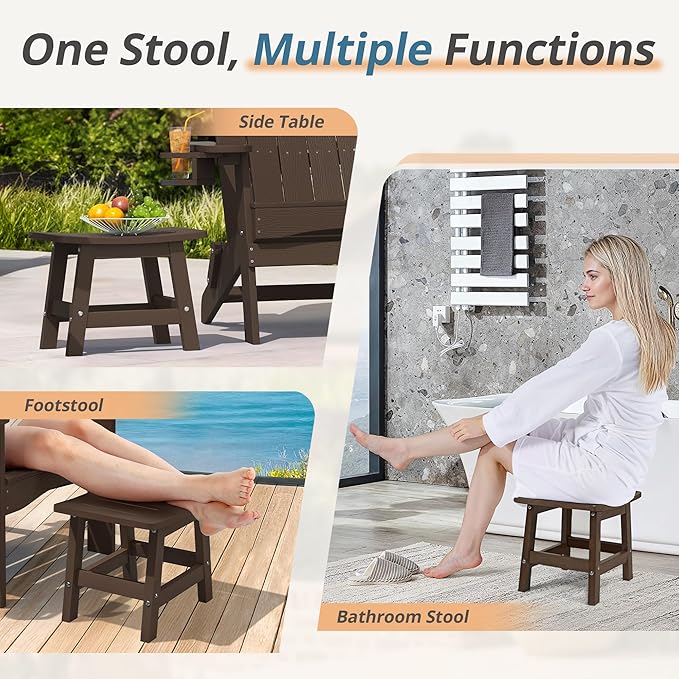 LUE BONA Outdoor Adirondack Ottomans, Footrest Footstool, Outdoor Foot Rest for Patio, HDPS All Weather Waterproof Footrest Footstool for Adirondack Chair, Dark Brown
