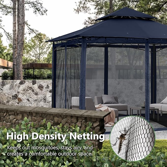 MASTERCANOPY Outdoor Garden Gazebo for Patios with Stable Steel Frame and Netting Walls (9x9,Navy Blue)