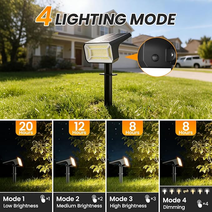 Fabrito Solar Spot Lights Outdoor 10 Pack, [108Leds, 4 Modes] Auto On/Off Spotlights, IP67 Waterproof Landscape Lights for Tree, Yard, Patio, Pool, Pathway, Driveway, Warm White