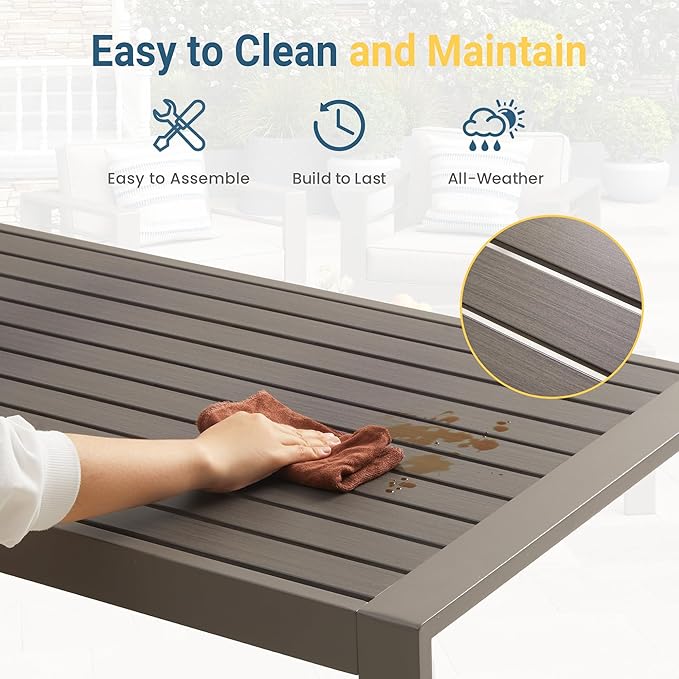 Wisteria Lane Outdoor Furniture Patio Coffee Table, Ourdoor Rectangle Coffee Table, All-Weather Outdoor Metal Coffee Table for Balcony, Garden, Deck, Backyard, Khaki