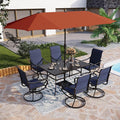 PHI VILLA 8 Piece Patio Dining Set with 13ft Patio Umbrella (Orange Red), 6 Outdoor Swivel Dining Chairs & 1 Large Metal Dining Table with 1.57" Umbrella Hole, for Lawn Garden Backyard