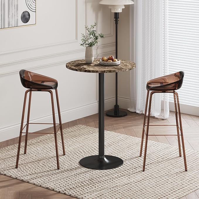 Flamaker Round Bistro Pub Table Modern Style Metal Base MDF Top Cocktail Bar Table Counter Bar Height for Pub, Dining Room, Party (4, Marble-Black)