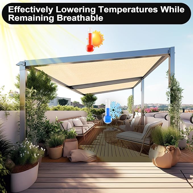 Artpuch 90% Sun Shade Cloth, 10 x 10 FT Pergola Shade Cover Canopy with Grommets, Sun Screen Fabric Tarp for Patio, Outdoor, Garden, Backyard, Wheat