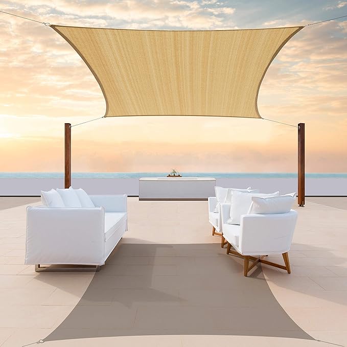 ColourTree TAPR1616 Custom Size 9' x 21' Sand Beige Sun Shade Sail Canopy UV Block UPF50 Rectangle - Commercial Standard Heavy Duty - 190 GSM - 3 Years Warranty