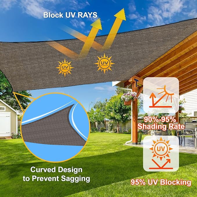 SUNLAX Sun Shade Sail 9' x 9' Brown Rectangle Canopy Sail Shade Cover UV Block Permeable Sunshade Outdoor for Patio Backyard Deck Pergola (We Make Custom Size)